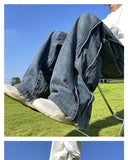 American High Street Jeans Men's Striped Patchwork Denim Pants Summer Loose Straight High-end Retro Versatile Wide-leg Trousers