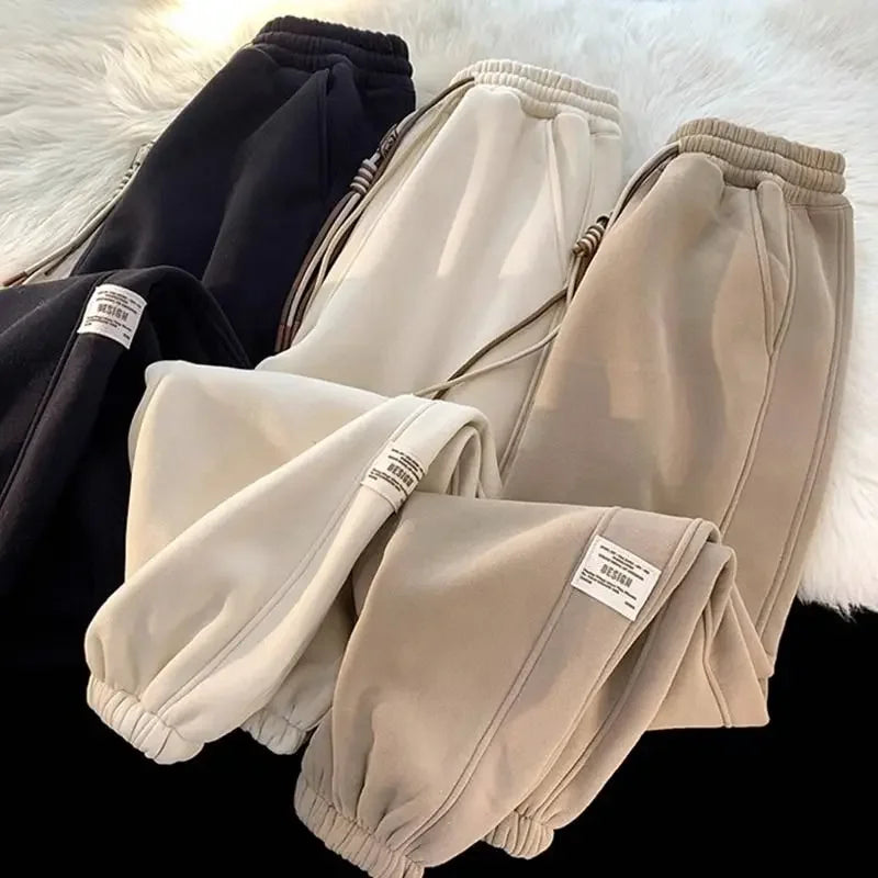 Korean style autumn and winter men and women street personality loose wide leg bound sports pants couple simple casual pants