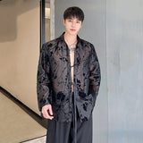 Chinese Style Men's Shirts Autumn Jacquard Turn-down Collar Long Sleeve Lace-up Trend Male Thin Sun-proof Top