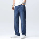 Men Comfortable Lyocell Fabric Thin Jeans Male Baggy Straight Leg Casual Denim Pants Trend Brand Daily Wide Leg Draping Trousers