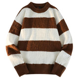 Men's New Black and White Striped Sweater Men's Autumn and Winter Loose Pullover Casual Top Men's Homestay Casual Warmth