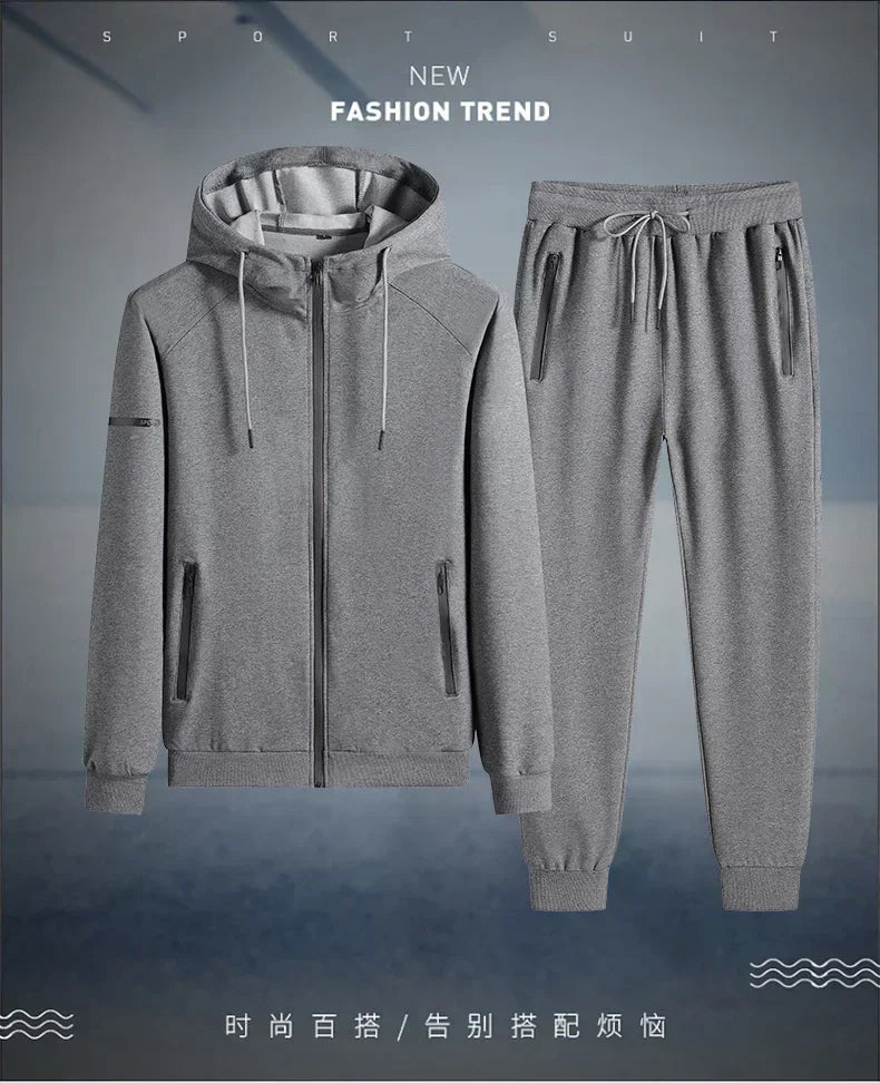 Male 2 Pieces Sweatshirt + Sweatpants Suit 8XL Plus Size New Spring Autumn Clothing Hooded Men Sportswear Sets Casual Pants