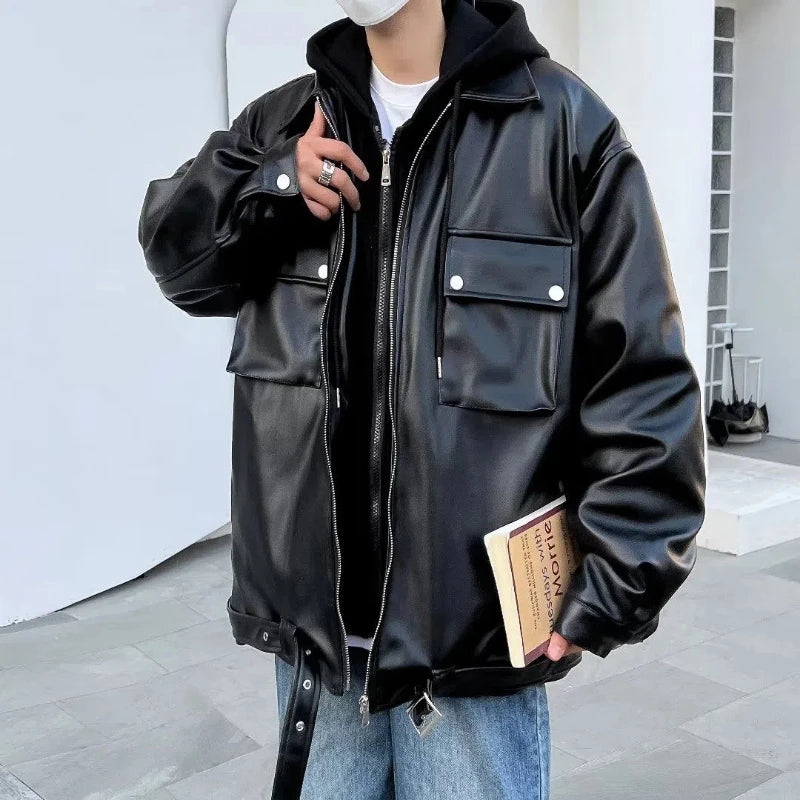 Autumn Winter New Fashion Hooded Long Sleeve Solid Trench Men's Clothing Pocket Korean Trend All-match Fake Two Pieces Chic Tops