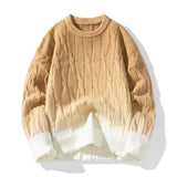 Korean Gradient Knitwear Loose Chunky Twist Knit Pullover 2024 New Round Neck Sweater Autumn Winter Warm Couple Tops