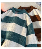 Men's New Black and White Striped Sweater Men's Autumn and Winter Loose Pullover Casual Top Men's Homestay Casual Warmth