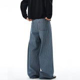 Autumn New Striped Jeans Men's Retro Wash Loose Wide-leg Denim Pants American High Street Fashion Cotton Casual Trousers