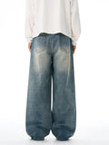 2025 Autumn Men's Wide-leg Jeans Comfortable Loose Casual Straight Trousers American Classic Retro Wash Cotton Denim Pants