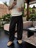 New Retro Fashion Men Suit Pants Light Luxury Draped Baggy Belt Button-down Solid Color Straight Trousers Elegant Dress Pants