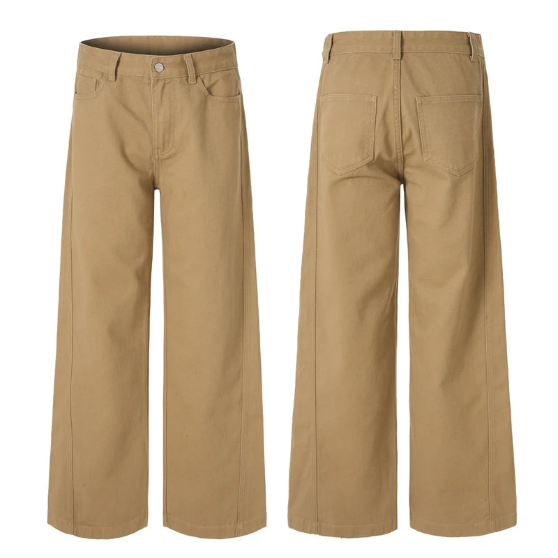 100% Cotton Men's Loose Casual Pants Autumn New Fashion Comfortable Wide-leg Oversized Trousers Streetwear White Khaki Black