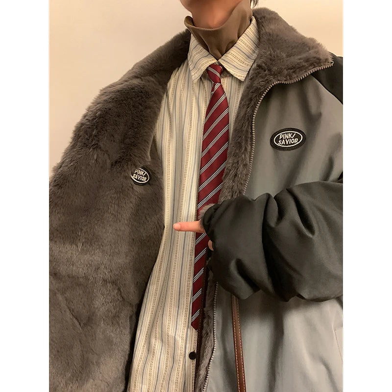 Plus Velvet Thicker Parkas Men Casual Warm Panelled Stand Outwear Cool Handsome Winter Sporty All-match College Students Daily