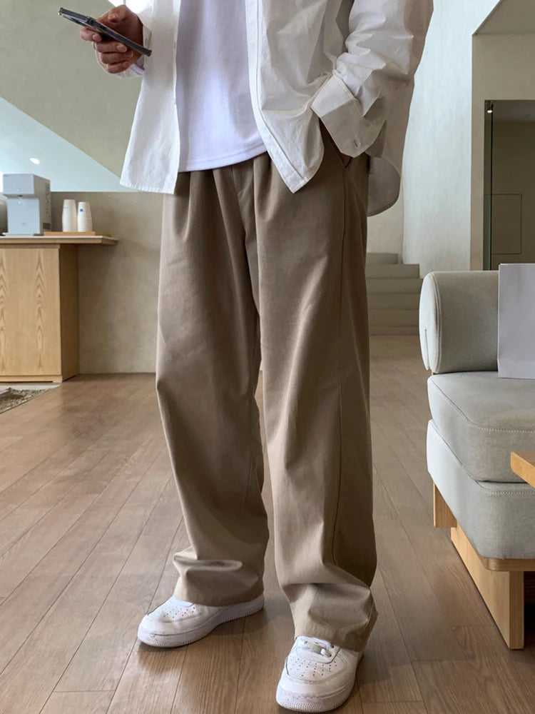 Korean Style High-end Straight-leg Casual Pants Men's Spring Summer Loose Trousers American 2025 New Trendy Wide-leg Pants Chic