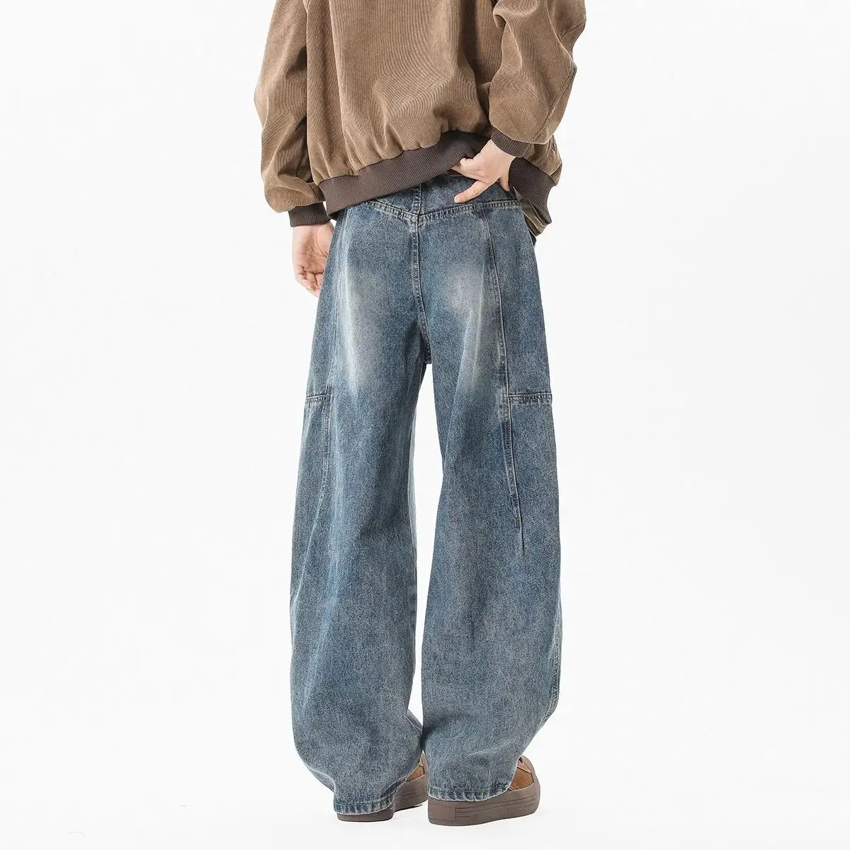 Hip hop personality trend men and women straight leg washed jeans American couple loose retro curved knife casual pants y2k