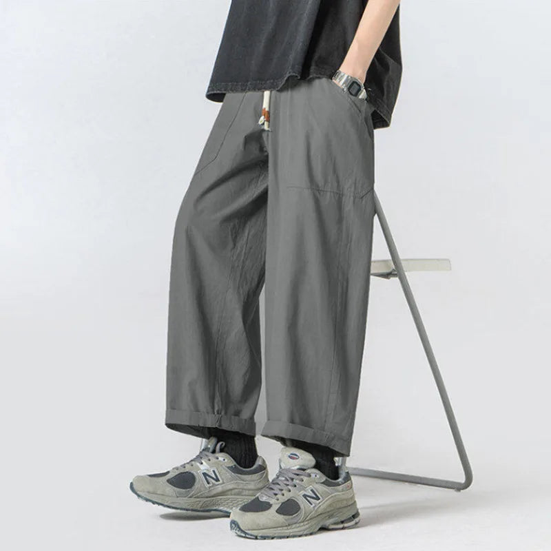 Summer Casual Pants Men Oversized Wide Leg Pants Men Japanese Streetwear Hip-hop Loose Cotton Straight Pants Mens Trousers M-3XL