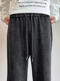 Mens Sweatpants High Street Acid Washed Cotton Elastic Waist Wide Leg Jogger Pants Drawstring Workout Long Pants