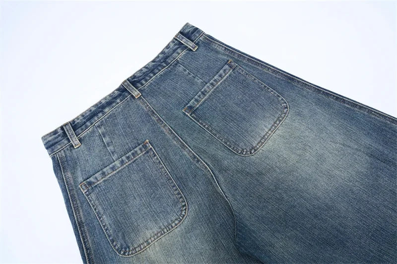 Baggy Classic Jeans Men's Vintage Wash Cotton Wide-leg Denim Pants Loose Fashion Spliced Streetwear Trendy Hip-hop Y2K Trousers