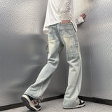 Spring New Men's Pants Vintage Washed Straight Tube Splicing Male Jeans High Street Fashion Casual Wide Leg Trousers