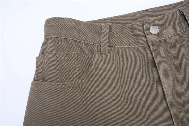 100% Pure Cotton Wide-leg Pants Men's Autumn New Oversized Comfortable Loose Casual Trousers Brown White Fashion Streetwear