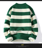 Autumn/Winter Men's Pullover Round Neck Loose Striped Contrast Letter Warm and Thick Casual Fashion Elegant Commuting Knitwear