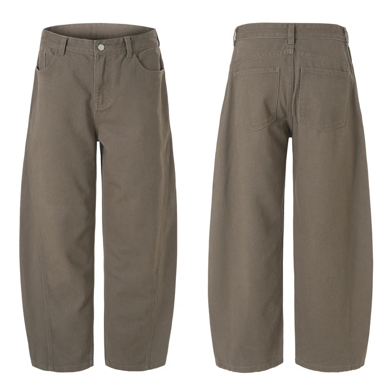 100% Pure Cotton Wide-leg Pants Men's Autumn New Oversized Comfortable Loose Casual Trousers Brown White Fashion Streetwear