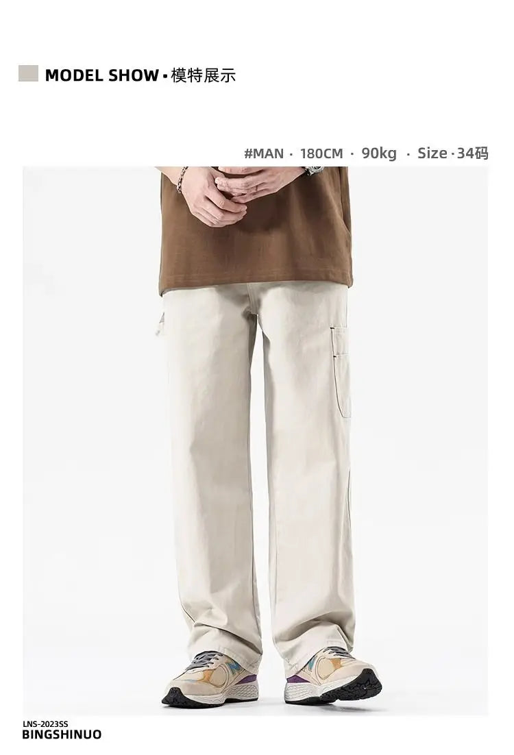 American High Street Work Pants Spring Autumn New Men's Trousers Straight Japanese Fashion Trend Retro Casual Work Pants Chic