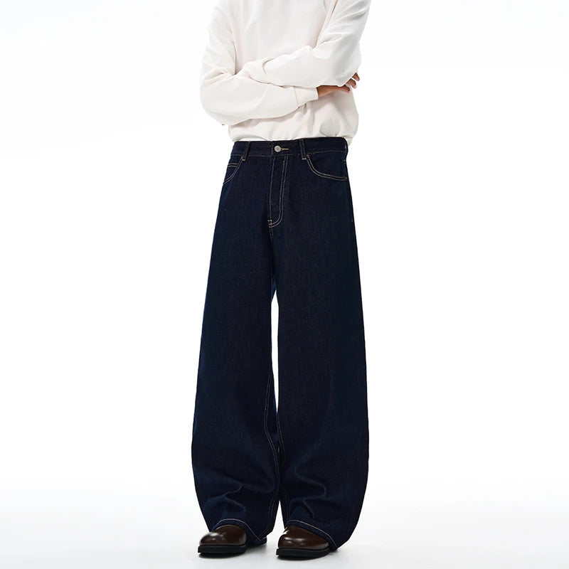 Non-fading Original Color Jeans Men's High Quality Loose Straight Denim Pants Classic American Retro Wide Leg Autumn Trousers