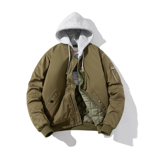Men Bomber Jacket Women Solid Autumn Winter Pilot Jacket Fashion Vintage Hooded Baseball Coat Casual Windbreak Red Pink Burgundy