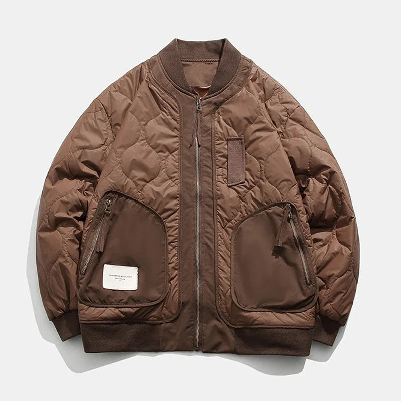 Winter Color Blocking Big Pocket Zipper Cotton Padded Men Retro Casual Fashion Baseball Uniform Couples High Street Jacket Thin