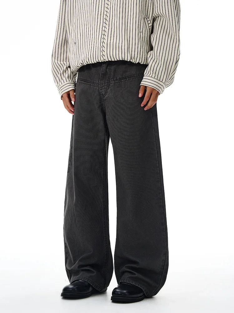 100% Cotton Wide-leg Jeans Men's Autumn Fashion Pocket Design Casual Trousers Loose American High Street Y2K Denim Pants