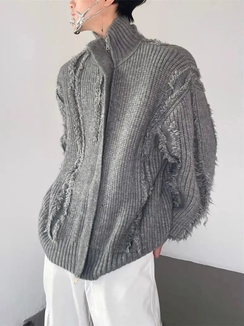 winter new Korean casual retro cardigan knitted jacket with tassel design for men and women stand up collar sweater y2k