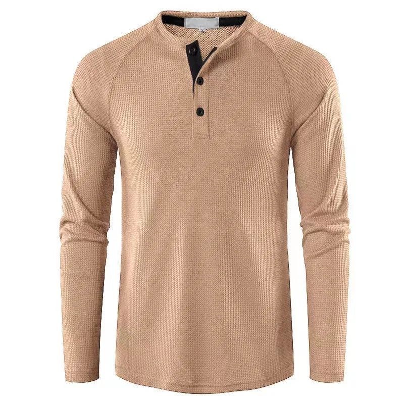 Autumn And Winter New Men's T-shirt Europe And The United States Men's Solid Color Long Sleeve Undershirt Henry Shirt Men