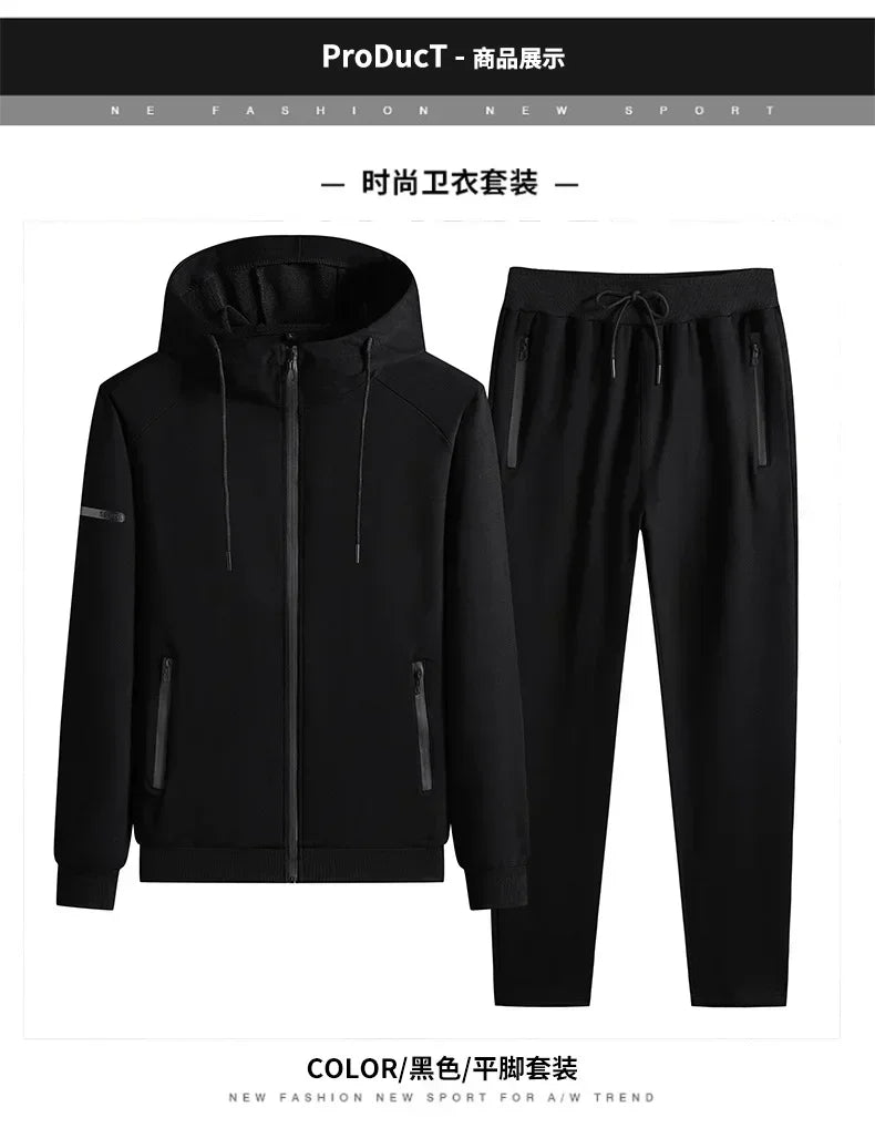Male 2 Pieces Sweatshirt + Sweatpants Suit 8XL Plus Size New Spring Autumn Clothing Hooded Men Sportswear Sets Casual Pants