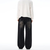 Fashion Graffiti Black Loose Wide-leg Jeans Men's Autumn New American Simple Basic Wash Denim Pants Loose Straight Trousers