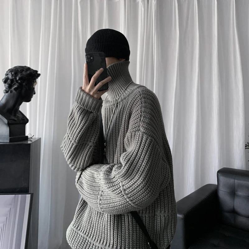 Turtleneck Pullover Men's Long Sleeve Rollneck Sweater Autumn Winter Mens Casual Korean Style Fashion Warm Knitted Sweater