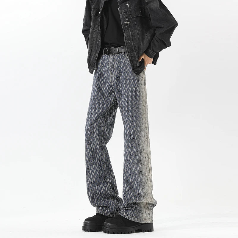 Jeans men New Jacquard Fabric Denim Trousers man Straight Leg Long Pants Autumn Classic Style Casual Jeans for Men Wholesale