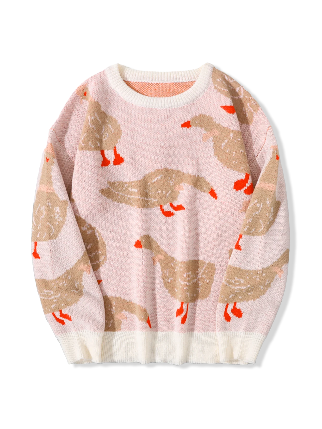 New Popular Autumn Winter Cute Duck Jacquard Pattern Pullover Sweater Casual Round Neck Contrast Color Knitted Men's Pullover