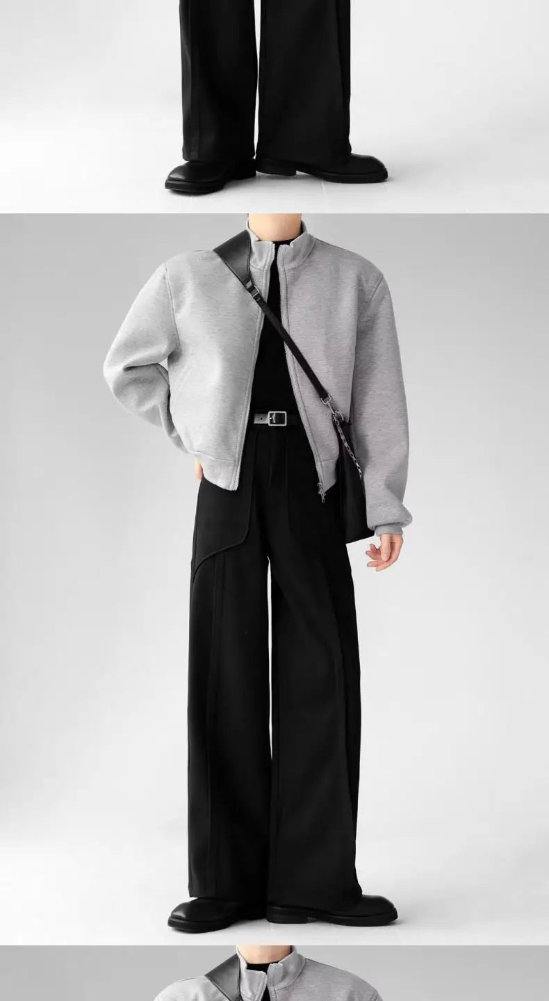 Korean Elegant Pants Fake Pocket Decoration Wide-leg Pants Autumn New American Style Design Sense Spliced Straight Suit Trousers