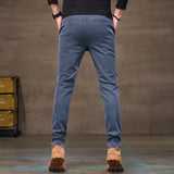 Men's Business Casual Pants Stretch Slim Fit Straight Semi-elastic Waist Trousers Solid Classic Office Work Male Clothing