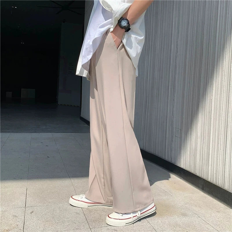 New Japanese Retro Male Suit Pants Light Luxury Straight Draped Button-down Business Casual Pants Premium Slim Elegant Trousers