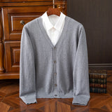 Autumn Winter V-neck Merino Wool Cardigan Men's Cashmere Knitwear Sweater Button Top Casual Basic Business Clothing Tops