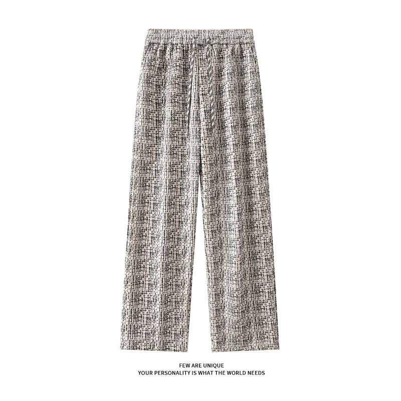 Winter Korean Men's Fleece Warm Casual Wide Leg Pants Trendy Straight Long Pants Elastic Waist Sweatpants Thermal Trousers