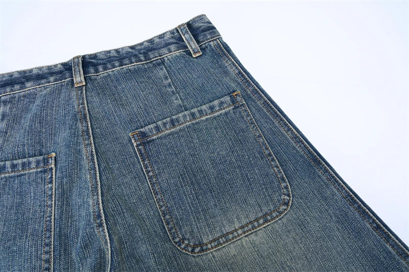 Baggy Classic Jeans Men's Vintage Wash Cotton Wide-leg Denim Pants Loose Fashion Spliced Streetwear Trendy Hip-hop Y2K Trousers