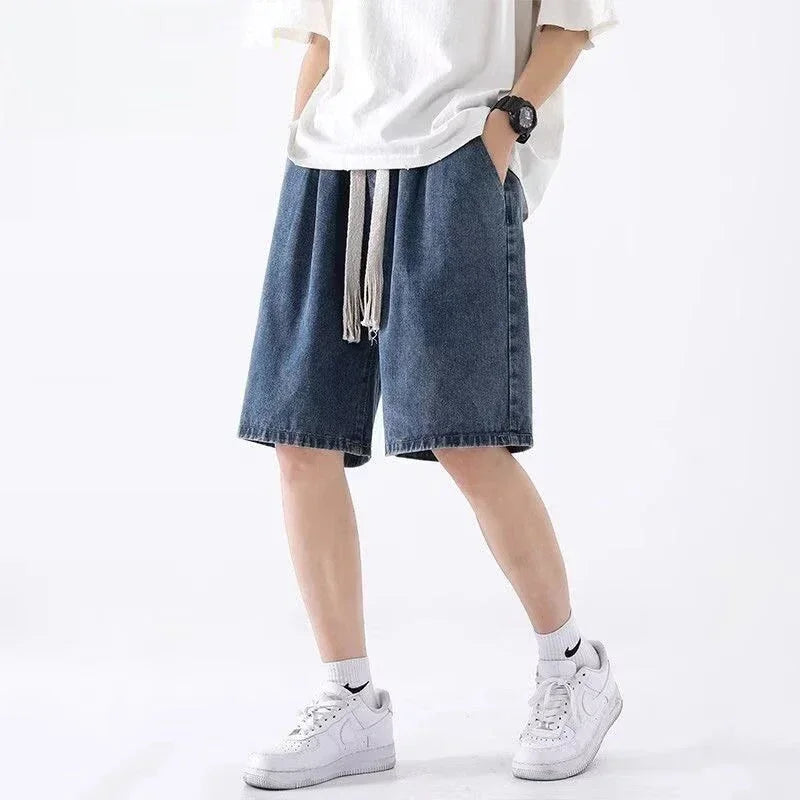 Men New Casual Shorts Male Summer Fashion Straight Leg Five Quarter Loose Fit Denim Pants High Street Wide Leg Baggy Pants