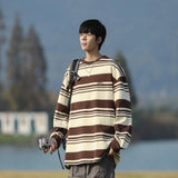 Striped T-shirts Men Advanced Slouchy O-neck Long Sleeve Japanese Style Vintage Baggy Casual Clothing Autumn Fashion Harajuku