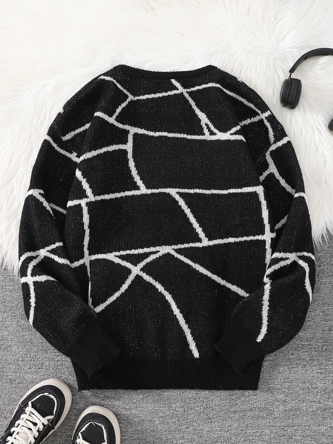 New Popular Autumn and Winter Broken Pattern Pullover Sweater Casual Round Neck Contrast Color Knitted Men's Pullover