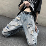 European and American High Street Spring and Autumn Vintage Destruction Washed Straight leg Jeans Couple Hip Hop Casual Pants