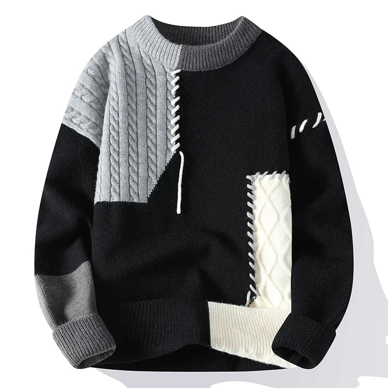 Mens Streetwear Ripped Hole Fashion Sweater Korean High End Luxury Winter Hip Hop Sweaters Men Soft Warm Autumn Pullover