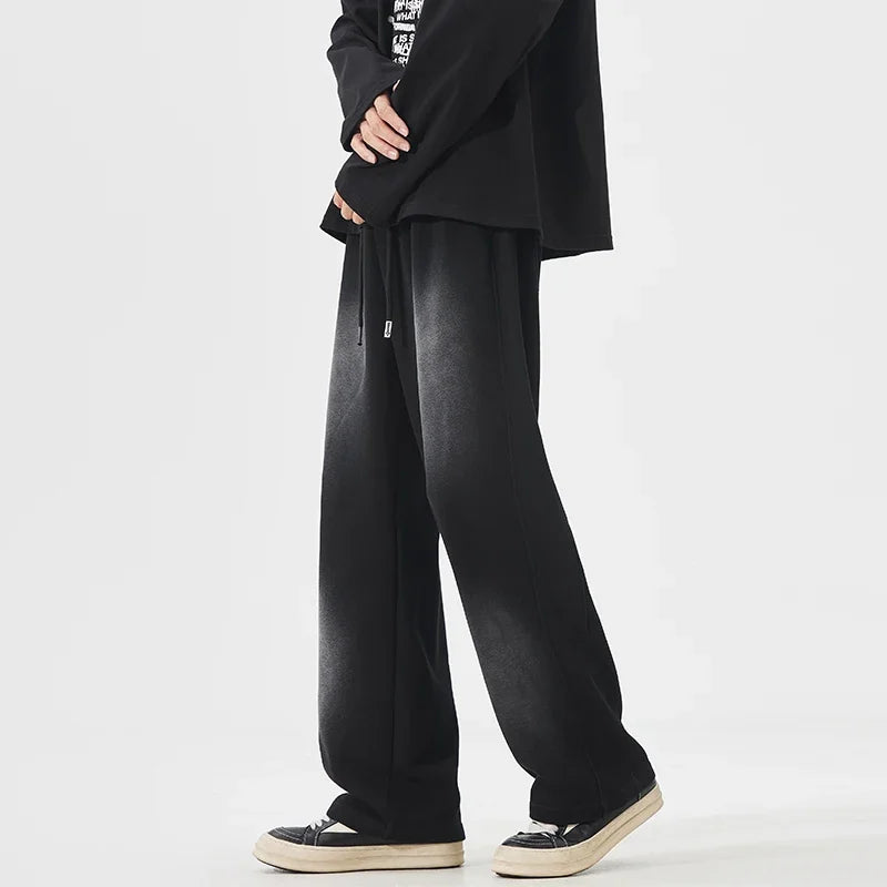 Autumn New Fashion Korean Men's Casual Pants Distressed Classic Black Baggy Straight Trousers Sweatpants Streetwear Male Clothes
