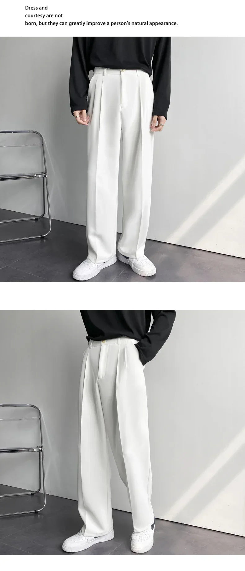 Spring Autumn Men's Fashionable White Korean Style Casual Pants Street Draped Straight Loose Suit Casual Trousers Male
