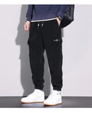 Autumn New Men's Corduroy Cargo Harem Pants Fashion Korean Embroidery Bound Feet Casual Pants Trendy Brand Male Trousers