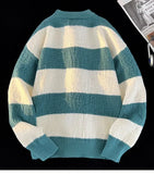 Men's New Black and White Striped Sweater Men's Autumn and Winter Loose Pullover Casual Top Men's Homestay Casual Warmth